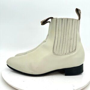 Bessero Women Size MEX 26.5 US 9.5 White Tan Leather Pull On Ankle Chelsea Boot